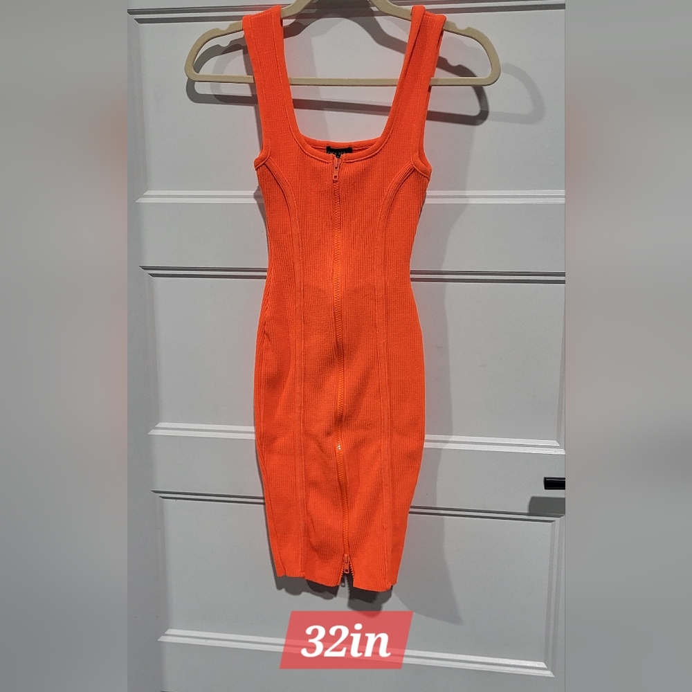 Pretty Knit Orange Zipper Dress Sz Medium